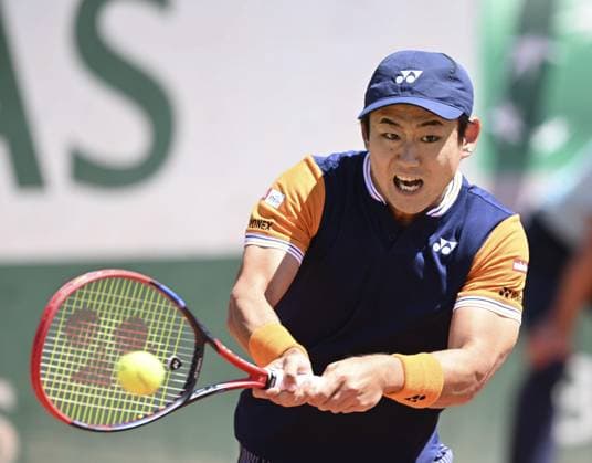 Tennis: French Open Yoshihito Nishioka of Japan plays against Max Purcell of Australia in a second-round men s singles match at the French Open tennis tournament at Roland Garros in Paris on June 1, 2023.  A14AA0001538904P 