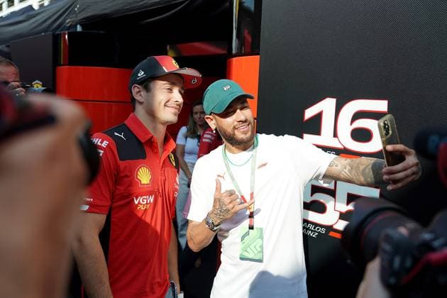 Formula 1 AWS Grand Prix of Spain 2023 01 06 2023, Circuit de Catalunya, Barcelona, Formula 1 AWS Grand Prix of Spain 2023 , in the picture The Brazilian football star Neymar jr with Charles Leclerc MCO , Scuderia Ferrari nordphotoxGmbHx xBratic nph00250