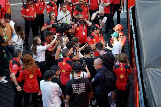 Formula 1 AWS Grand Prix of Spain 2023 01 06 2023, Circuit de Catalunya, Barcelona, Formula 1 AWS Grand Prix of Spain 2023 , in picture The Brazilian football star Neymar Jr with Charles Leclerc MCO , Scuderia Ferrari and Carlos Sainz Jr ESP , Scuderia Ferrari nordphotoxGmbHx xBratic nph00250
