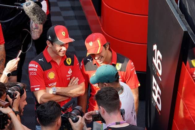 Formula 1 AWS Grand Prix of Spain 2023 01 06 2023, Circuit de Catalunya, Barcelona, Formula 1 AWS Grand Prix of Spain 2023 , in picture The Brazilian football star Neymar Jr with Charles Leclerc MCO , Scuderia Ferrari and Carlos Sainz Jr ESP , Scuderia Ferrari nordphotoxGmbHx xBratic nph00250