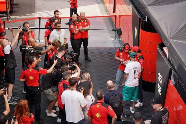 Formula 1 AWS Grand Prix of Spain 2023 01 06 2023, Circuit de Catalunya, Barcelona, Formula 1 AWS Grand Prix of Spain 2023 , in picture The Brazilian football star Neymar Jr with Charles Leclerc MCO , Scuderia Ferrari and Carlos Sainz Jr ESP , Scuderia Ferrari nordphotoxGmbHx xBratic nph00250