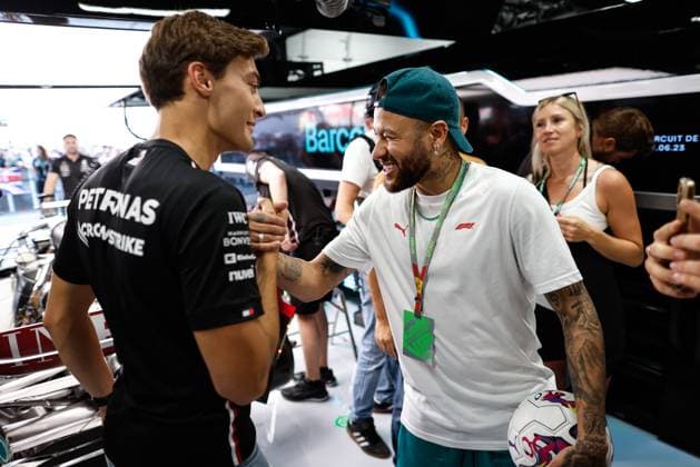 63 George Russell GBR, Mercedes AMG Petronas F1 Team , Neymar BRA , F1 Grand Prix of Spain at Circuit de Barcelona Catalunya on June 1, 2023 in Barcelona, Spain Photo by HOCH ZWEI Barcelona Spain