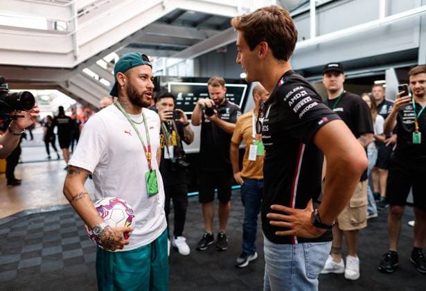 Neymar BRA , 63 George Russell GBR, Mercedes AMG Petronas F1 Team , F1 Grand Prix of Spain at Circuit de Barcelona Catalunya on June 1, 2023 in Barcelona, Spain Photo by HOCH ZWEI Barcelona Spain