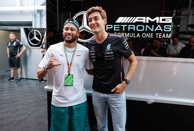 Neymar BRA , 63 George Russell GBR, Mercedes AMG Petronas F1 Team , F1 Grand Prix of Spain at Circuit de Barcelona Catalunya on June 1, 2023 in Barcelona, Spain Photo by HOCH ZWEI Barcelona Spain
