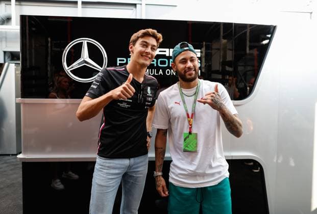 63 George Russell GBR, Mercedes AMG Petronas F1 Team , Neymar BRA , F1 Grand Prix of Spain at Circuit de Barcelona Catalunya on June 1, 2023 in Barcelona, Spain Photo by HOCH ZWEI Barcelona Spain