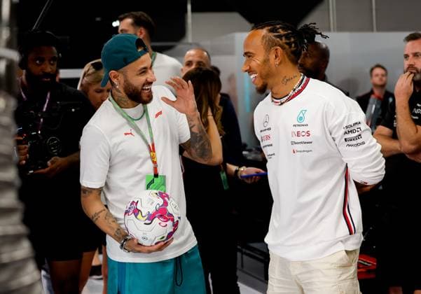 Neymar BRA , 44 Lewis Hamilton GBR, Mercedes AMG Petronas F1 Team , F1 Grand Prix of Spain at Circuit de Barcelona Catalunya on June 1, 2023 in Barcelona, Spain Photo by HOCH ZWEI Barcelona Spain