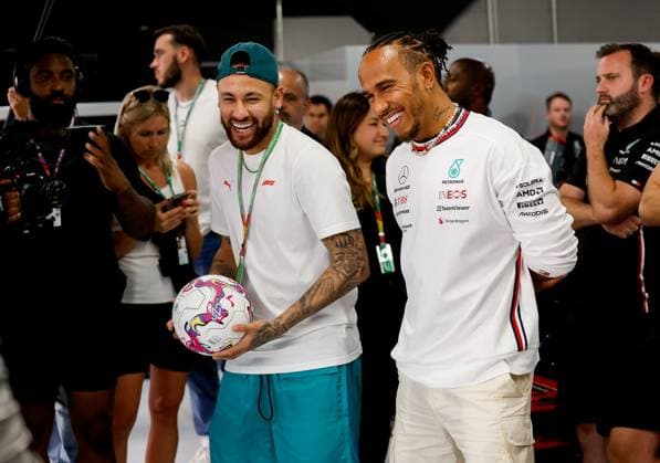 Neymar BRA , 44 Lewis Hamilton GBR, Mercedes AMG Petronas F1 Team , F1 Grand Prix of Spain at Circuit de Barcelona Catalunya on June 1, 2023 in Barcelona, Spain Photo by HOCH ZWEI Barcelona Spain