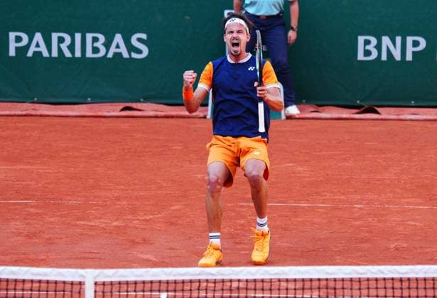 Mandatory Credit: Photo by Javier Garcia Shutterstock (13940053ao) Daniel Altmaier celebrates defeating Jannik Sinner in 5 hours 26 minutes French Open Tennis, Day 5, Roland Garros, Paris, France - 01 June 2023 French Open Tennis, Day 5, Roland Garros, Paris, France - 01 June 2023  Copyright: xJavierxGarcia Shutterstockx 13940053ao