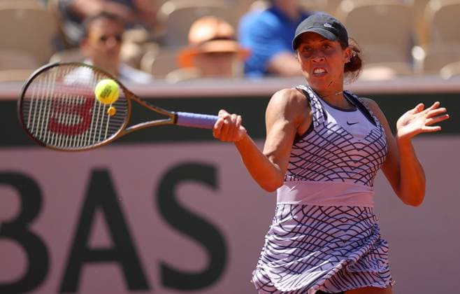 Mandatory Credit: Photo by Ella Ling Shutterstock (13940064ah) Madison Keys of USA in action French Open Tennis, Day 5, Roland Garros, Paris, France - 01 June 2023 French Open Tennis, Day 5, Roland Garros, Paris, France - 01 June 2023  Copyright: xEllaxLing Shutterstockx 13940064ah