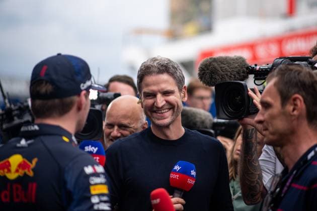 Peter Hardenacke Sky F1 presenter interviewing Max Verstappen NED, Oracle Red Bull Racing, 01 , ESP, Formula 1 World Championship, Spanish Grand Prix, Circuit de Barcelona Catalunya, Media Day, 01 06 2023 ESP, Formula 1 World Championship, Spanish Grand Prix, Circuit de Barcelona Catalunya, Media Day, 01 06 2023 Montmelo Copyright: xEibner Memmlerx EP_MMR