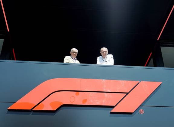 Formula 1 AWS Grand Prix of Spain 2023 02 06 2023, Circuit de Catalunya, Barcelona, Formula 1 AWS Grand Prix of Spain 2023 , in picture Formula 1 boss Stefano Domenicali r with Dorna and MotoGP boss Carmelo Ezpeleta nordphotoxGmbHx xBratic nph00250