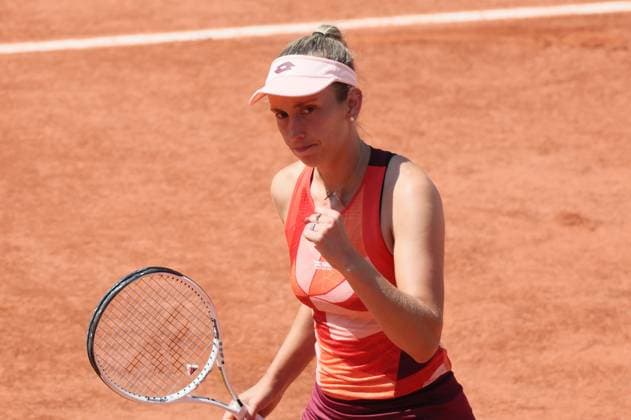 Belgian Elise Mertens (WTA28) pictured in action during a tennis match against US Pegula (WTA3), in the third round of the women s singles at the Roland Garros French Open tennis tournament in Paris, France, . BENOITxDOPPAGNE  x68291075x