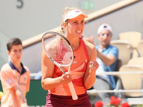 Belgian Elise Mertens (WTA28) pictured in action during a tennis match against US Pegula (WTA3), in the third round of the women s singles at the Roland Garros French Open tennis tournament in Paris, France, . BENOITxDOPPAGNE  x68294913x