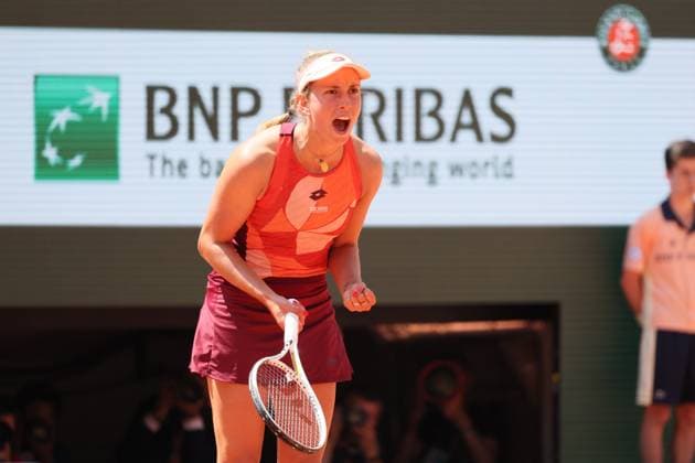 Belgian Elise Mertens (WTA28) pictured in action during a tennis match against US Pegula (WTA3), in the third round of the women s singles at the Roland Garros French Open tennis tournament in Paris, France, . BENOITxDOPPAGNE  x68294923x