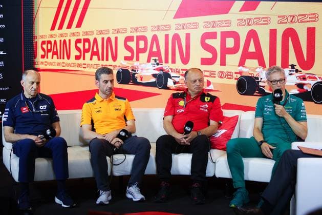 TOST Franz (aut), Team Principal of Scuderia AlphaTauri, portrait, STELLA Andrea (ita), Team Principal of McLaren F1 Team, portrait, VASSEUR Frederic (fra), Team Principal & General Manager of the Scuderia Ferrari, portrait, KRACK Mike (ger), Team Principal and CEO of Aston Martin F1 Team, portrait during the Formula 1 AWS Gran Premio de Espana 2023, 7th round of the 2023 Formula One World Championship, WM, Weltmeisterschaft from June 2 to 4, 2023 on the Circuit de Barcelona-Catalunya, in Montmelo, Spain - F1 - SPANISH GRAND PRIX 2023 DPPI Panoramic 00123014_EA_551