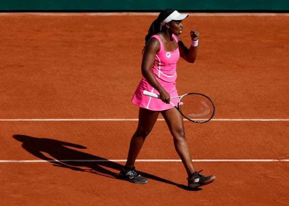 Sloane Stephens makes fist and cheers,jubilation,joy,emotion Copyright: xJuergenxHasenkopfx
