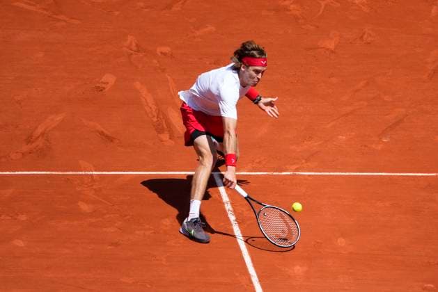 PARIS, FRANCE - JUNE 2: Andrey Rublev during the 3nd round of the of Roland-Garros 2023, Grand Slam tennis tournament on June 02, 2023, at Roland Garros Stadium in Paris, France. (Photo by Glenn Gervot Icon Sportswire) TENNIS: JUN 02 French Open EDITORIAL USE ONLY Icon20230602022820232