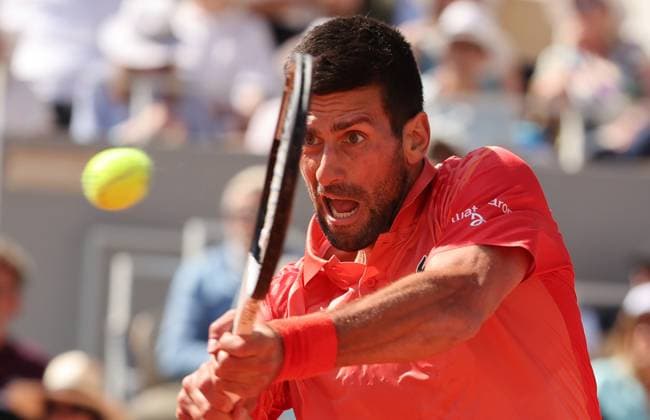 Third-seeded Novak Djokovic of Serbia plays against Alejandro Davidovich Fokina of Spain during their third-round match at the Roland Garros French Tennis Open in Paris, France, on Friday, June 2, 2023. Djokovic won 7-6, 7-6, 6-2.  PAR20230602106 MAYAxVIDON-WHITE
