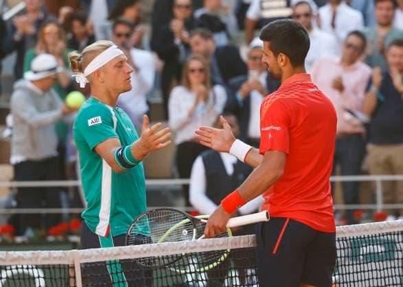 Alejandro Davidovich Fokina congratulates the winner Novak Djokovic Tennis French Open 2023 Grand Slam ATP WTA ITF Roland Garros Paris France 2 June 2023 Copyright: xJuergenxHasenkopfx