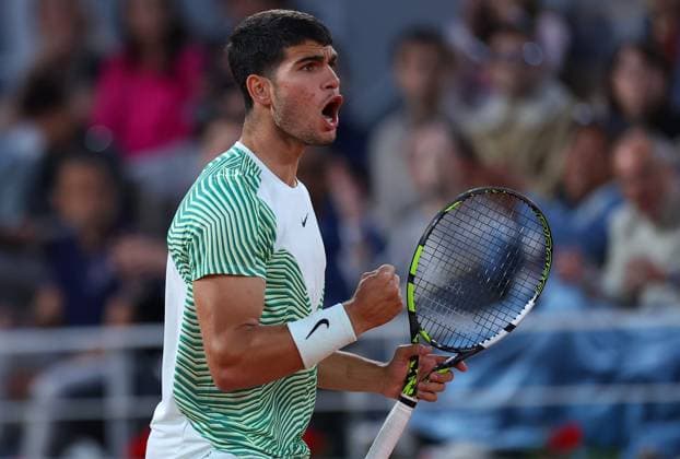 Mandatory Credit: Photo by Ella Ling Shutterstock (13940068ds) Carlos Alcaraz of Spain celebrates French Open Tennis, Day 6, Roland Garros, Paris, France - 02 June 2023 French Open Tennis, Day 6, Roland Garros, Paris, France - 02 June 2023  Copyright: xEllaxLing Shutterstockx 13940068ds