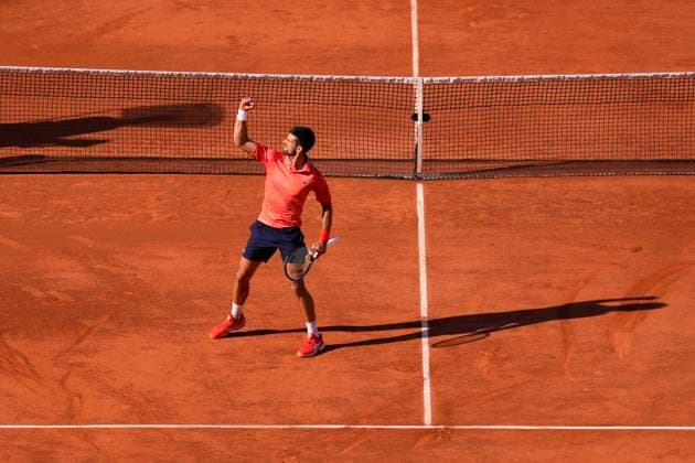 PARIS, FRANCE - JUNE 2: Novak Djokovic reacts after scoring during the 3nd round of Roland Garros 2023 match on June 02, 2023, at Roland Garros Stadium in Paris, France. (Photo by Glenn Gervot Icon Sportswire) TENNIS: JUN 02 French Open EDITORIAL USE ONLY Icon2306024059