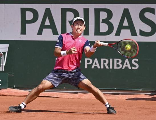 Tennis: French Open Yoshihito Nishioka of Japan plays against Thiago Seyboth Wild of Brazil in a third-round men s singles match at the French Open tennis tournament at Roland Garros in Paris on June 3, 2023.  A14AA0001544962P 