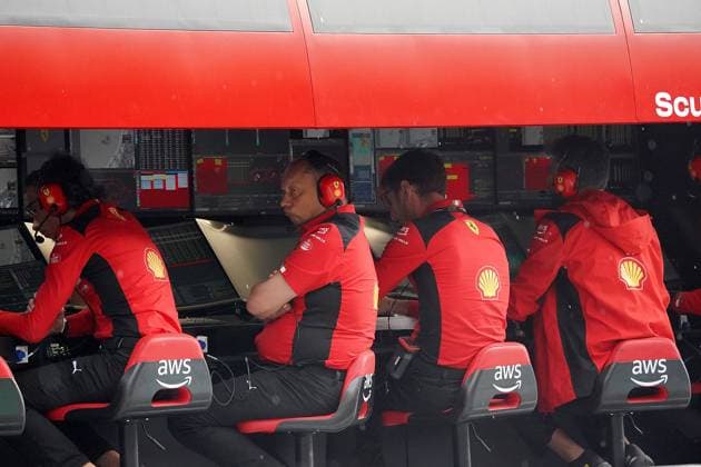 Formula 1 AWS Grand Prix of Spain 2023 03 06 2023, Circuit de Catalunya, Barcelona, Formula 1 AWS Grand Prix of Spain 2023 , in the picture The Ferrari command post with race director Laurent Mekies Scuderia Ferrari and team boss Frederic Vasseur Scuderia Ferrari nordphotoxGmbHx xBratic nph00250