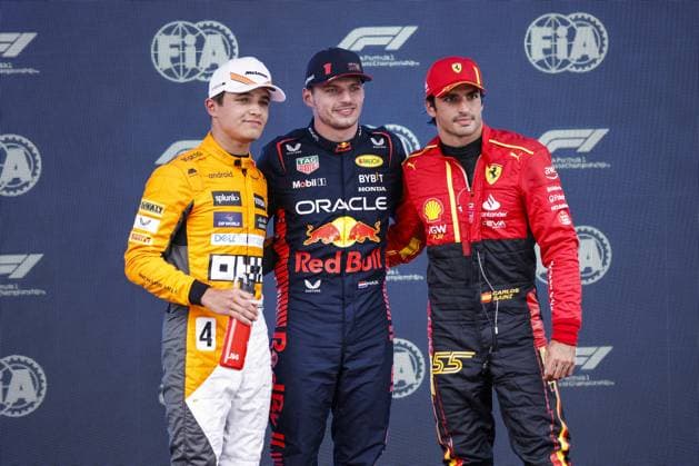 VERSTAPPEN Max (ned), Red Bull Racing RB19, portrait SAINZ Carlos (spa), Scuderia Ferrari SF-23, portrait NORRIS Lando (gbr), McLaren F1 Team MCL60, portrait during the Formula 1 AWS Gran Premio de Espana 2023, 7th round of the 2023 Formula One World Championship, WM, Weltmeisterschaft from June 2 to 4, 2023 on the Circuit de Barcelona-Catalunya, in Montmelo, Spain - F1 - SPANISH GRAND PRIX 2023 DPPI Panoramic  00123014__R5_8574
