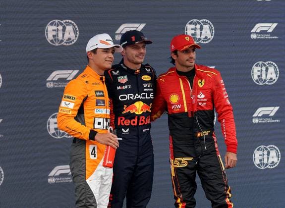 03 06 2023, Circuit de Catalunya, Barcelona, Formula 1 AWS Grand Prix of Spain 2023 , in the picture pole position for Max Verstappen NLD , Oracle Red Bull Racing, 2,starting position for Carlos Sainz Jr ESP , Scuderia Ferrari, 3 starting position for Lando Norris GBR , McLaren F1 Team Barcelona Circuit de Catalunya Catalunya Spain  eu-images-506