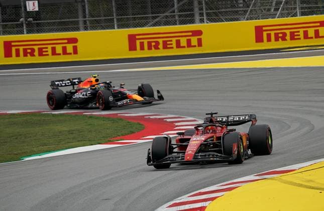 Formula 1 AWS Grand Prix of Spain 2023 03 06 2023, Circuit de Catalunya, Barcelona, Formula 1 AWS Grand Prix of Spain 2023 , in picture Charles Leclerc MCO , Scuderia Ferrari, Sergio Perez MEX , Oracle Red Bull Racing nordphotoxGmbHx xBratic nph00250