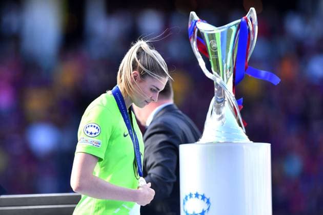 Soccer Womens Champions League Final FC Barcelona VfL Wolfsburg on 03 06 2023 at PSV Stadium in Eindhoven Jule Brand Wolfsburg disappointed before trophy Cup with silver medal xHDx