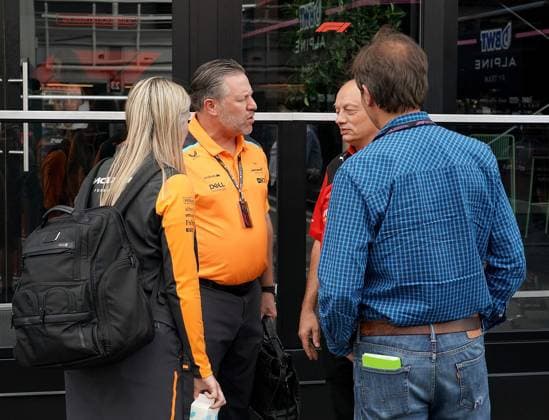 Formula 1 AWS Grand Prix of Spain 2023 03 06 2023, Circuit de Catalunya, Barcelona, Formula 1 AWS Grand Prix of Spain 2023 , in picture Managing Director Zak Brown McLaren Formula 1 Team with Team Principal Frederic Vasseur Scuderia Ferrari nordphotoxGmbHx xBratic nph00250