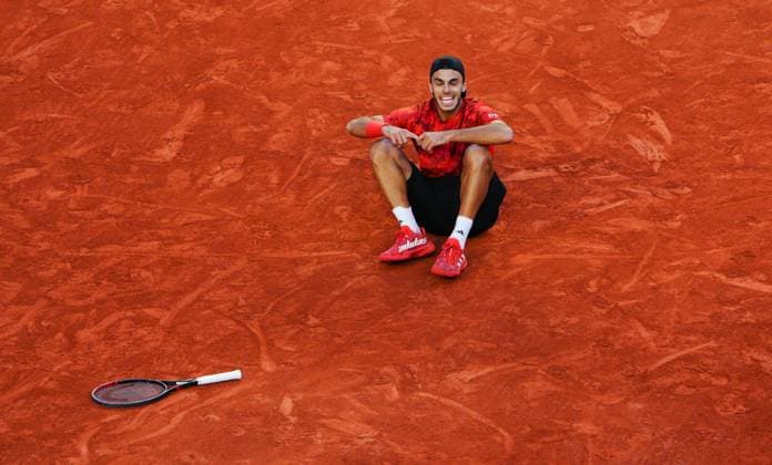 Mandatory Credit: Photo by Javier Garcia Shutterstock (13944030bv) Francisco Cerundolo celebrates defeating Taylor Fritz in four sets French Open Tennis, Day 7, Roland Garros, Paris, France - 03 June 2023 French Open Tennis, Day 7, Roland Garros, Paris, France - 03 June 2023  Copyright: xJavierxGarcia Shutterstockx 13944030bv