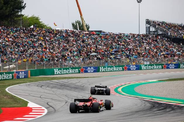 55 Carlos Sainz ESP, Scuderia Ferrari , 21 Nyck de Vries NLD, Scuderia AlphaTauri , F1 Grand Prix of Spain at Circuit de Barcelona Catalunya on June 3, 2023 in Barcelona, Spain Photo by HOCH ZWEI Barcelona Spain