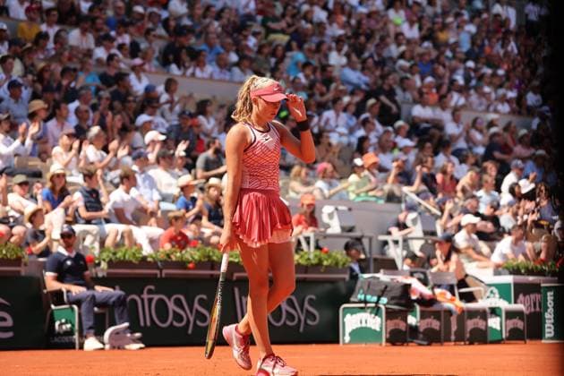 Mirra Andreeva of Russia plays against Coco Gauff of the US during their third-round match at the Roland Garros French Tennis Open in Paris, France, on Saturday, June 3, 2023. Gauff won 7-6, 6-1, 6-1.  PAR20230603124 MAYAxVIDON-WHITE