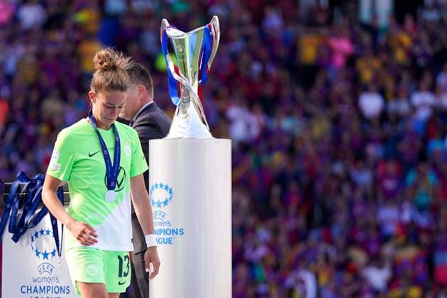 Eindhoven, Netherlands, 3rd June 2023: Felicitas Rauch (13 Wolfsburg) looks dejected and disappointed at the medal ceremony after their loss during the UEFA Womens Champions League Final football match between FC Barcelona, Barca and VFL Wolfsburg at PSV Stadion in Eindhoven, Netherlands. (Daniela Porcelli SPP) Copyright: xDanielaxPorcellix xSPPx spp-en-DaPoSp-20230603-DP200398