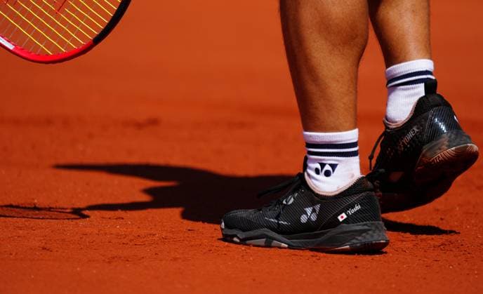 Mandatory Credit: Photo by Javier Garcia Shutterstock (13944030jp) The Yonex tennis shoes of Yoshihito Nishioka French Open Tennis, Day 7, Roland Garros, Paris, France - 03 June 2023 French Open Tennis, Day 7, Roland Garros, Paris, France - 03 June 2023  Copyright: xJavierxGarcia Shutterstockx 13944030jp