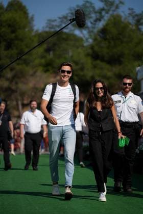 Formula 1 AWS Grand Prix of Spain 2023 04 06 2023, Circuit de Catalunya, Barcelona, Formula 1 AWS Grand Prix of Spain 2023 , in picture George Russell GBR , Mercedes AMG Petronas Formula One Team with girlfriend Carmen Montero Mundt nordphotoxGmbHx xBratic nph00250