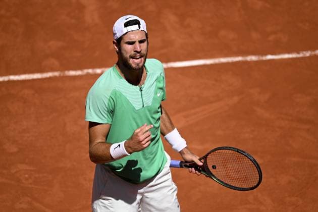joie de Karen Khachanov TENNIS : Roland Garros 2023 - Paris - 04 06 2023 JBAutissier Panoramic 