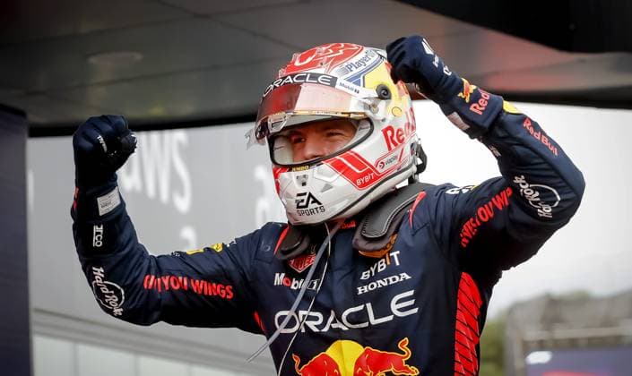 Sport Bilder des Tages BARCELONA - Max Verstappen (Red Bull Racing) cheers after winning the Spanish Grand Prix. ANP SEM VAN DER WAL F1 Grand Prix of Spain 2023 xVIxANPxSportx xxANPxIVx 470883120 originalFilename: 470883120.jpg