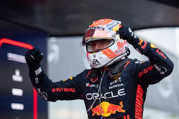 Max Verstappen NED, Oracle Red Bull Racing, 01 cheers victory at Parc Ferme, ESP, Formula 1 World Championship, Spanish Grand Prix, Circuit de Barcelona Catalunya, race, 04 06 2023 ESP, Formula 1 World Championship, Spanish Grand Prix, Circuit de Barcelona Catalunya, race, 04 06 2023 Montmelo Copyright: xEibner Memmlerx EP_MMR