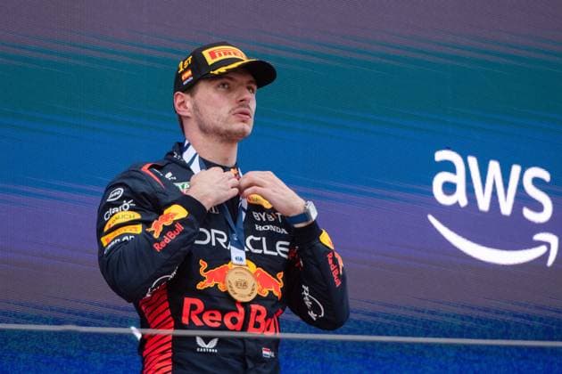 Max Verstappen NED, Oracle Red Bull Racing, 01 cheers on the podium over the victory and got a gold medal, ESP, Formula 1 World Championship, Spanish Grand Prix, Circuit de Barcelona Catalunya, race, 04 06 2023 ESP, Formula 1 World Championship, Spanish Grand Prix, Circuit de Barcelona Catalunya, race, 04 06 2023 Montmelo Copyright: xEibner Memmlerx EP_MMR