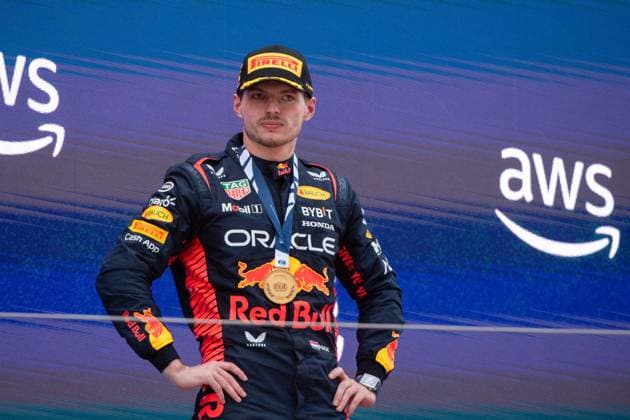 Max Verstappen NED, Oracle Red Bull Racing, 01 cheers on the podium over the victory and got a gold medal, ESP, Formula 1 World Championship, Spanish Grand Prix, Circuit de Barcelona Catalunya, race, 04 06 2023 ESP, Formula 1 World Championship, Spanish Grand Prix, Circuit de Barcelona Catalunya, race, 04 06 2023 Montmelo Copyright: xEibner Memmlerx EP_MMR