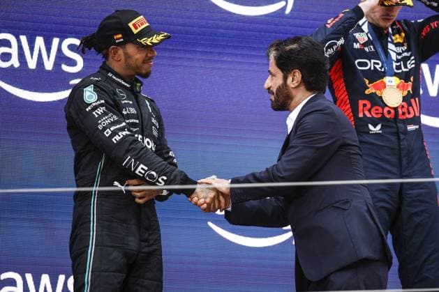 HAMILTON Lewis (gbr), Mercedes AMG F1 Team W14, portrait BEN SULAYEM Mohammed (uae), President of the FIA, portrait during the Formula 1 AWS Gran Premio de Espana 2023, 7th round of the 2023 Formula One World Championship, WM, Weltmeisterschaft from June 2 to 4, 2023 on the Circuit de Barcelona-Catalunya, in Montmelo, Spain - F1 - SPANISH GRAND PRIX 2023 - RACE DPPI Panoramic  03323010__R3_1830