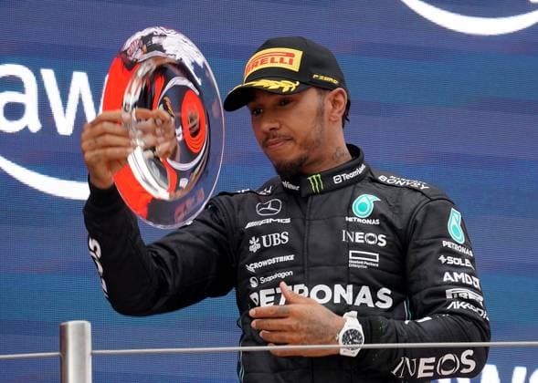 Formula 1 AWS Grand Prix of Spain 2023 04 06 2023, Circuit de Catalunya, Barcelona, Formula 1 AWS Grand Prix of Spain 2023 , in picture podium 2 place for Lewis Hamilton GBR , Mercedes AMG Petronas Formula One Team nordphotoxGmbHx xBratic nph00250