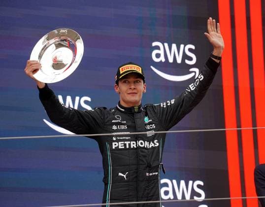 Formula 1 AWS Grand Prix of Spain 2023 04 06 2023, Circuit de Catalunya, Barcelona, Formula 1 AWS Grand Prix of Spain 2023 , in picture podium 3 place for George Russell GBR , Mercedes AMG Petronas Formula One Team nordphotoxGmbHx xBratic nph00250