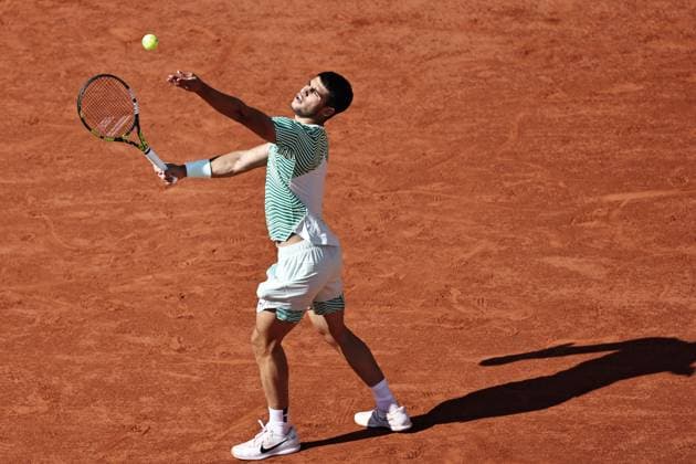 Carlos Alcaraz, ESP, during fourth round of 2023 French Open at Roland Garros, Paris, 04 06 2023