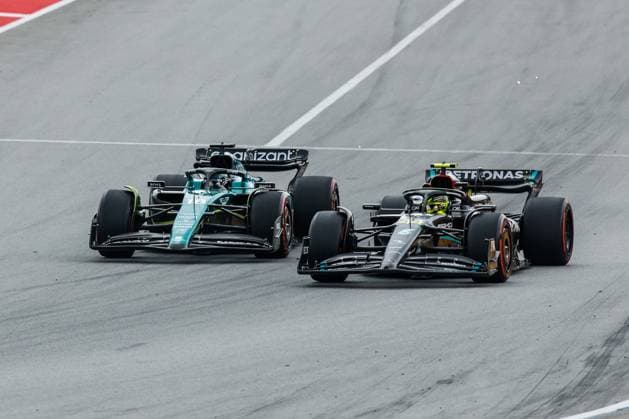 18 Lance Stroll CAN, Aston Martin Aramco Cognizant F1 Team , 44 Lewis Hamilton GBR, Mercedes AMG Petronas F1 Team , F1 Grand Prix of Spain at Circuit de Barcelona Catalunya on June 4, 2023 in Barcelona, Spain Photo by HOCH ZWEI Barcelona Spain