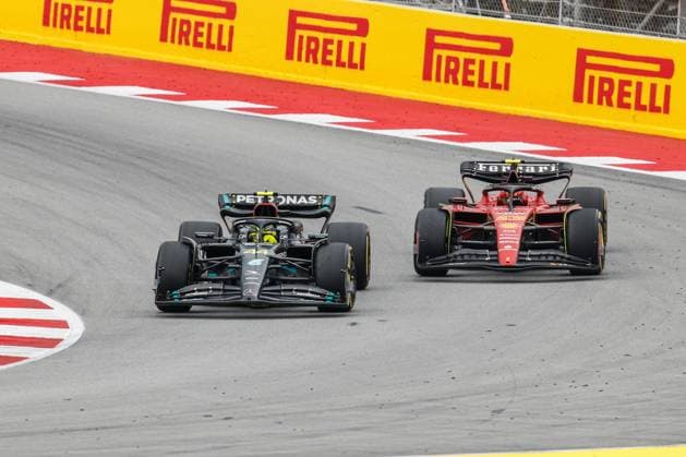 44 Lewis Hamilton GBR, Mercedes AMG Petronas F1 Team , 55 Carlos Sainz ESP, Scuderia Ferrari , F1 Grand Prix of Spain at Circuit de Barcelona Catalunya on June 4, 2023 in Barcelona, Spain Photo by HOCH ZWEI Barcelona Spain