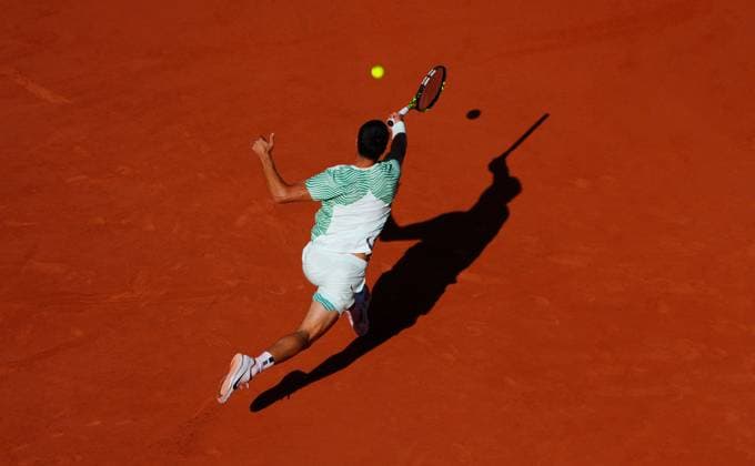 Mandatory Credit: Photo by Javier Garcia Shutterstock (13944034bl) Carlos Alcaraz in fourth round action French Open Tennis, Day 8, Roland Garros, Paris, France - 04 June 2023 French Open Tennis, Day 8, Roland Garros, Paris, France - 04 June 2023  Copyright: xJavierxGarcia Shutterstockx 13944034bl